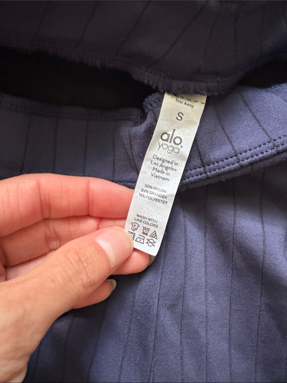 ALO high waist zip up Navy Pinstripe Flare - Picture 2 of 5
